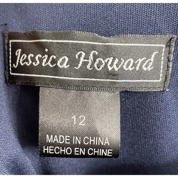Jessica Howard Women’s Navy Velvet Split Sleeve Blouson Dress 12 NWT - Picture 4 of 9